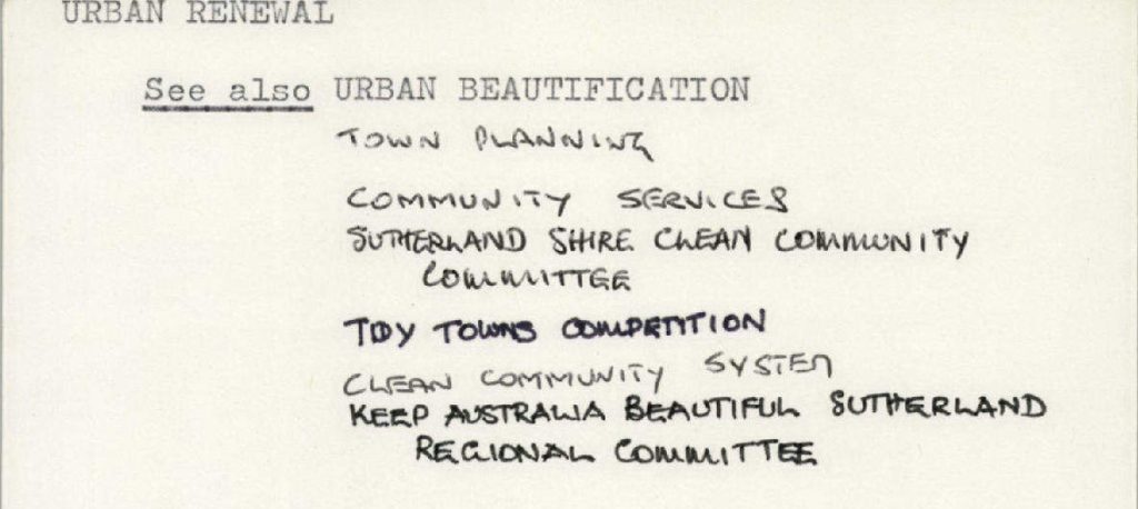 Library catalogue card for "urban renewal"